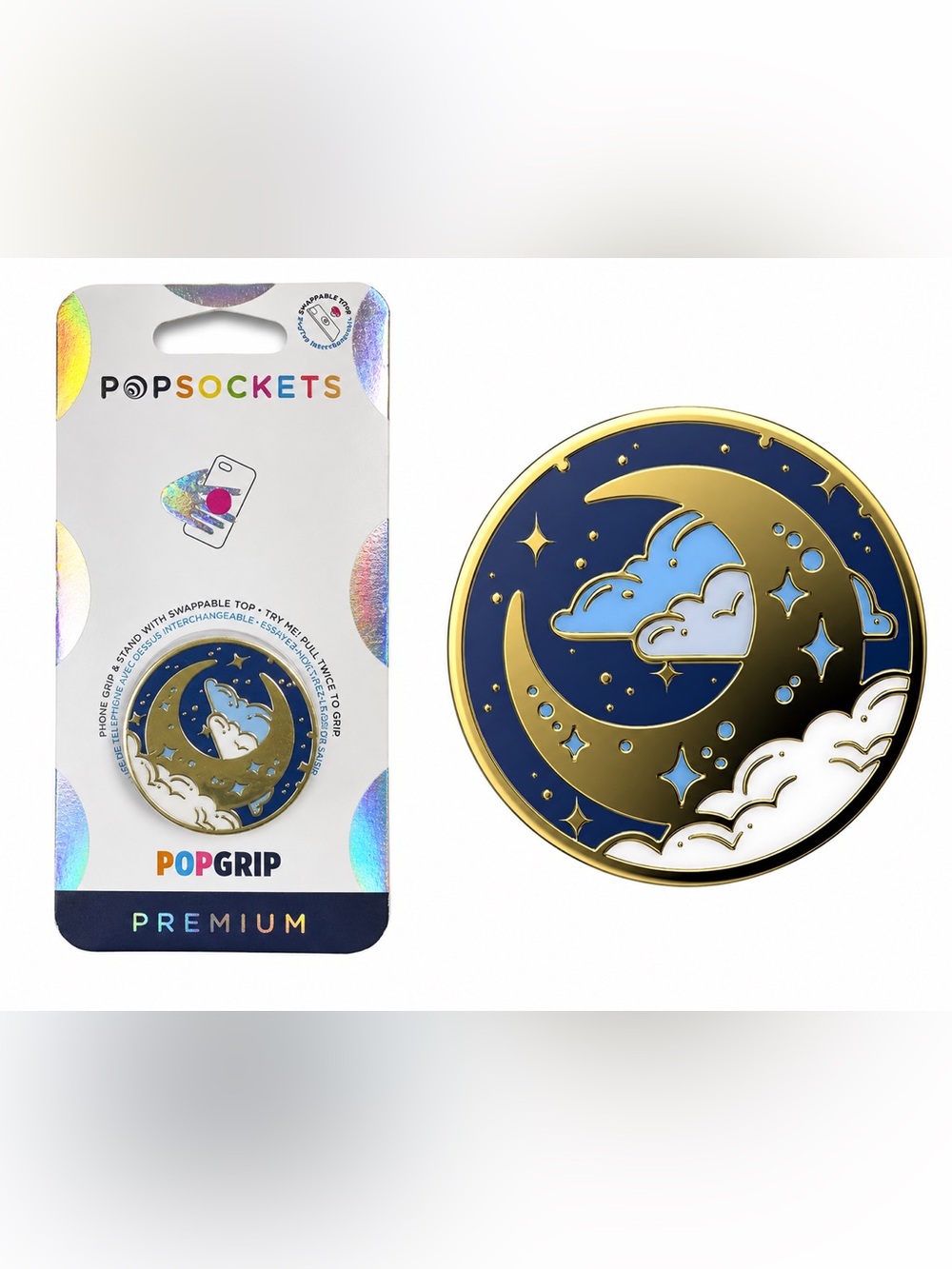 PopSockets PopGrip Premium featuring the "Fly Me To The Moon" enamel design.
